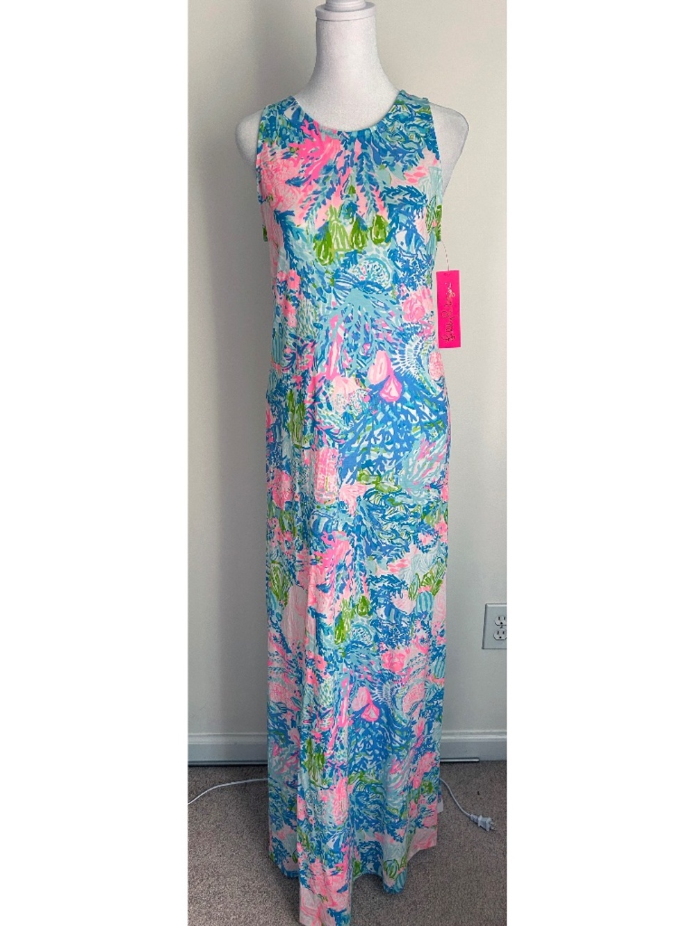 Lilly Pulitzer Marcella Maxi Dress "Fished My Wish", 100% Pima Cotton, XS